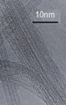 Single-wall carbon nanotubes, or SWNT, under a transmission electron microscope